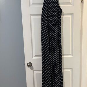 Ina Navy and White Striped Maxi Dress